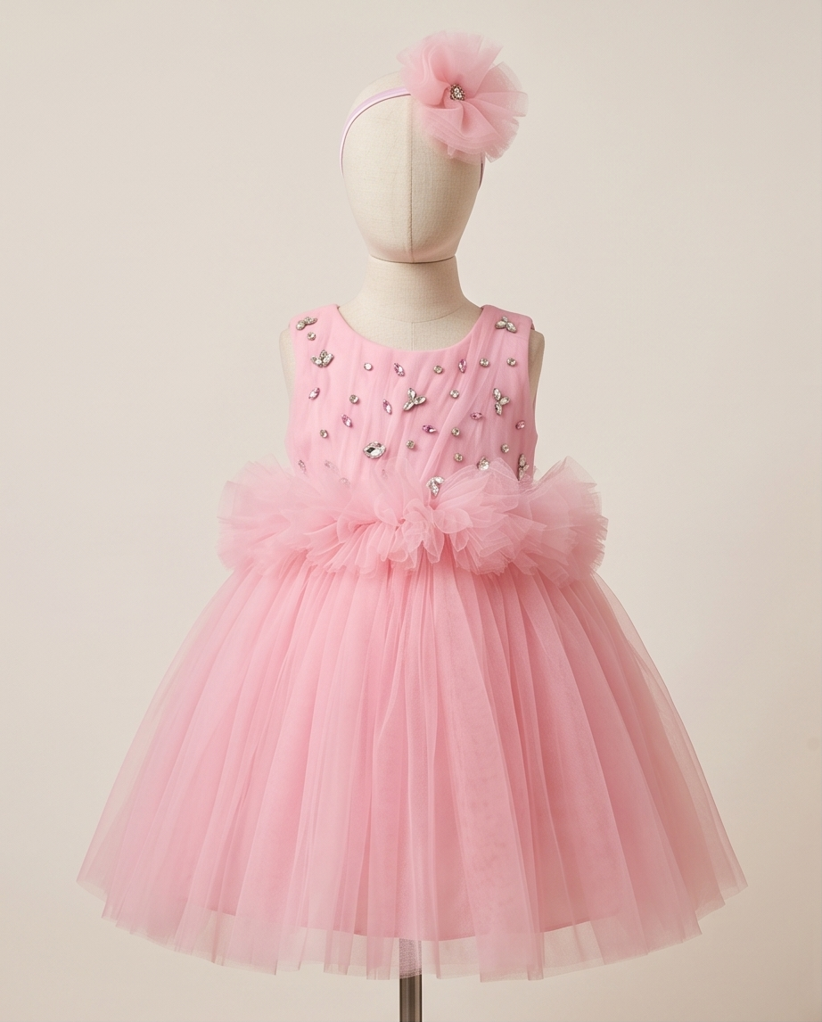 Tulle Knee-length Pink Dress