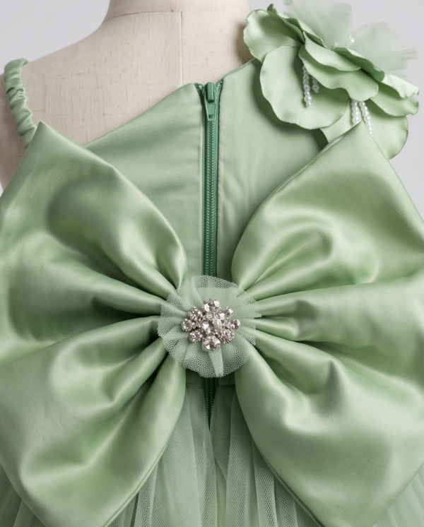 One-shoulder tulle dress with floral-Knee-length Dress