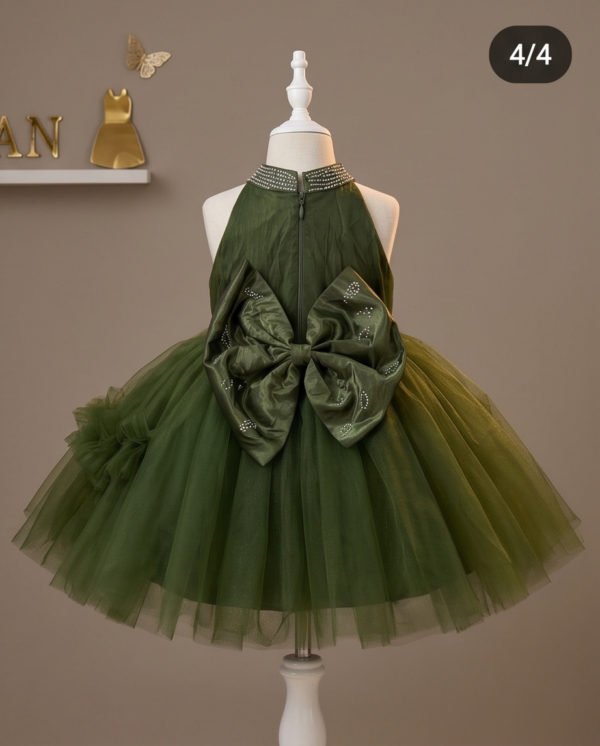 Olive Green Tulle Ball Gown–Knee-Length
