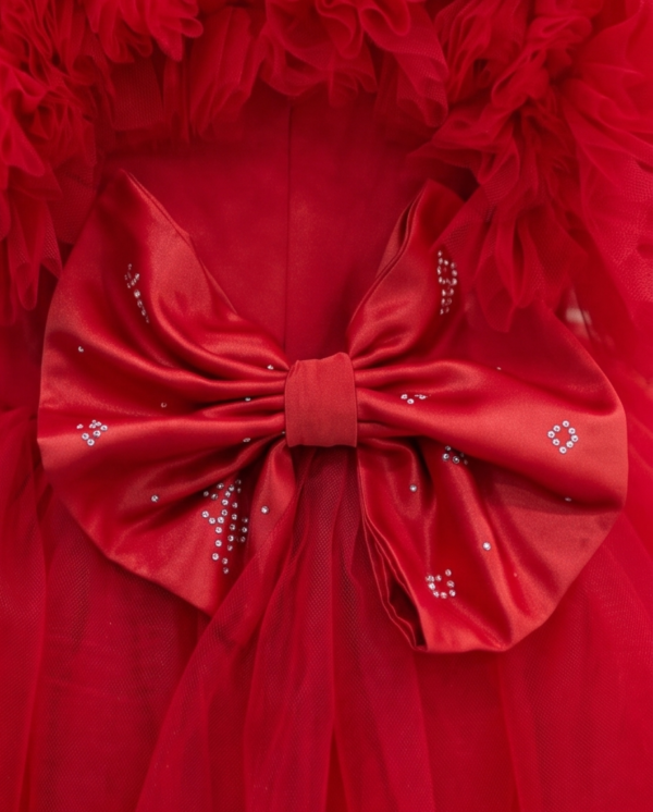 Red Ruffle Tulle Pearl Ball Gown – Knee-Length