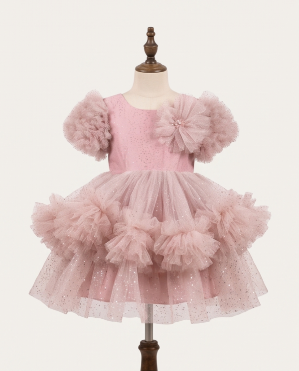 Blush Pink Sparkle Tulle Ball Gown–Knee-Length