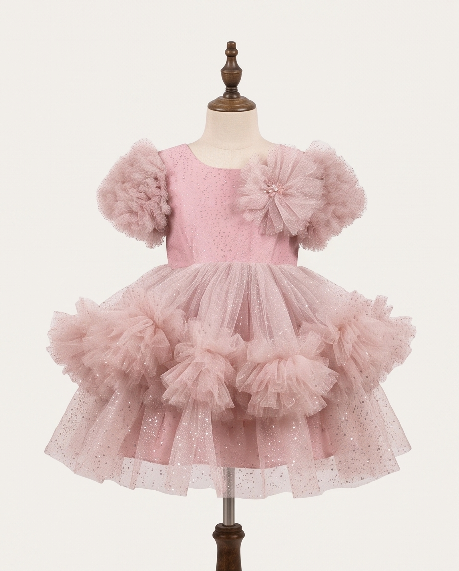 Blush Pink Sparkle Tulle Ball Gown–Knee-Length