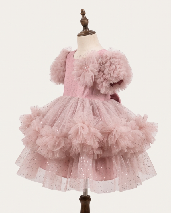 Blush Pink Sparkle Tulle Ball Gown–Knee-Length