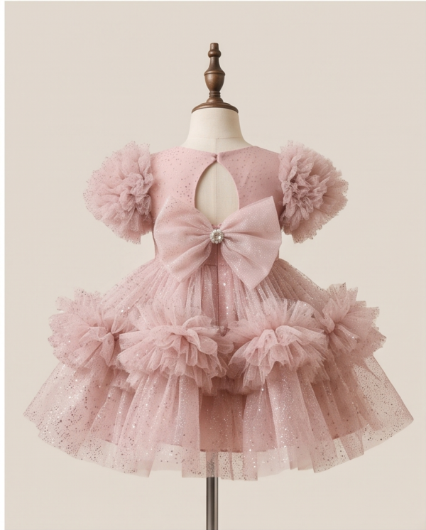 Blush Pink Sparkle Tulle Ball Gown–Knee-Length
