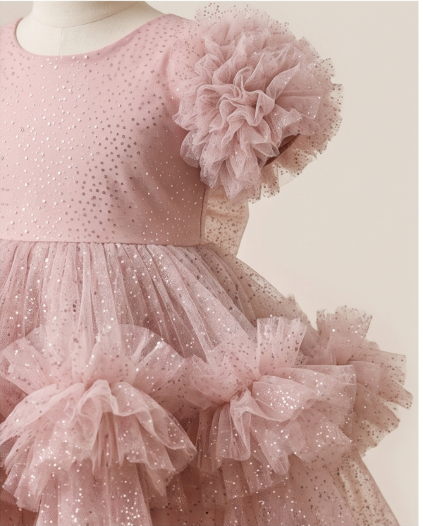 Blush Pink Sparkle Tulle Ball Gown–Knee-Length