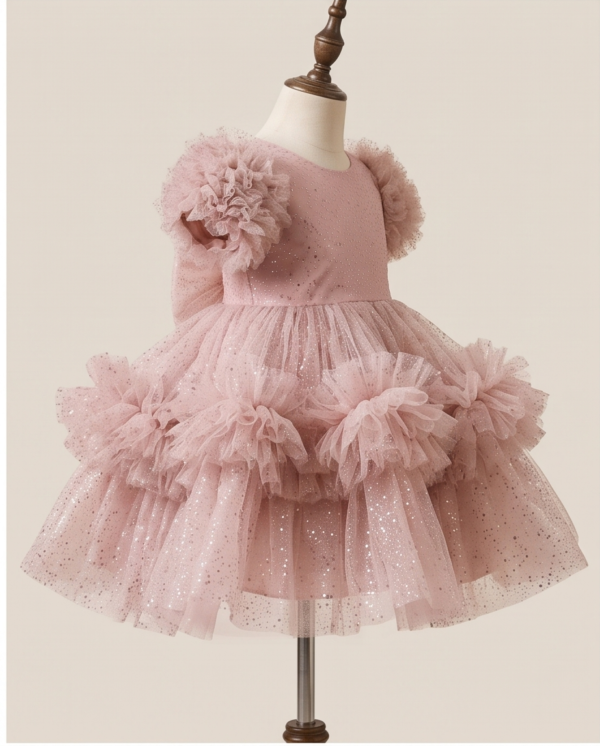 Blush Pink Sparkle Tulle Ball Gown–Knee-Length