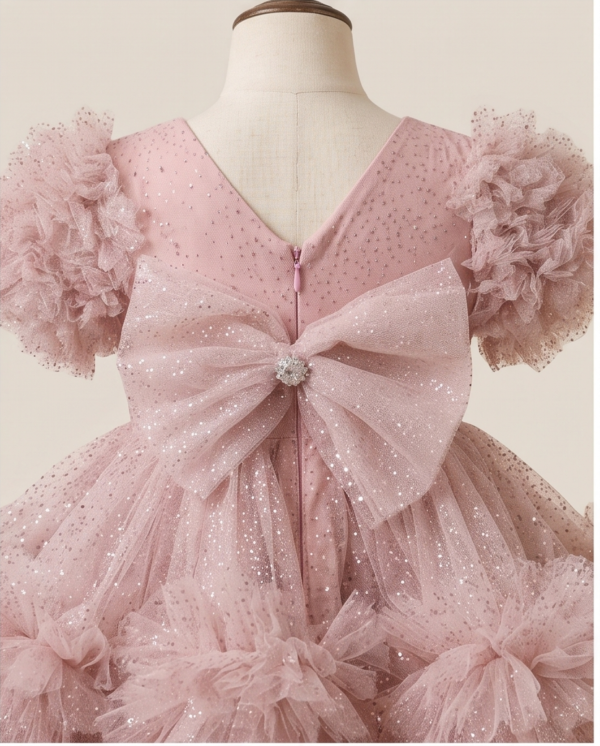 Blush Pink Sparkle Tulle Ball Gown–Knee-Length
